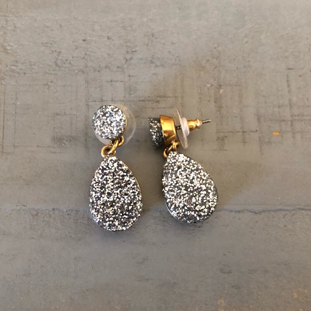 J.Crew silver sparkly earings. Clasp on backs.
